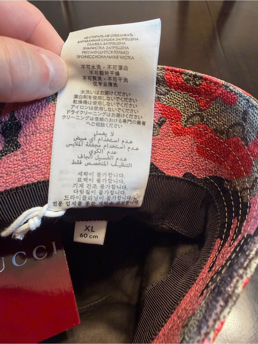 New Authentic Gucci GG Supreme Logo Pink Camo Bucket Hat Tan Size XL - Picture 15 of 16